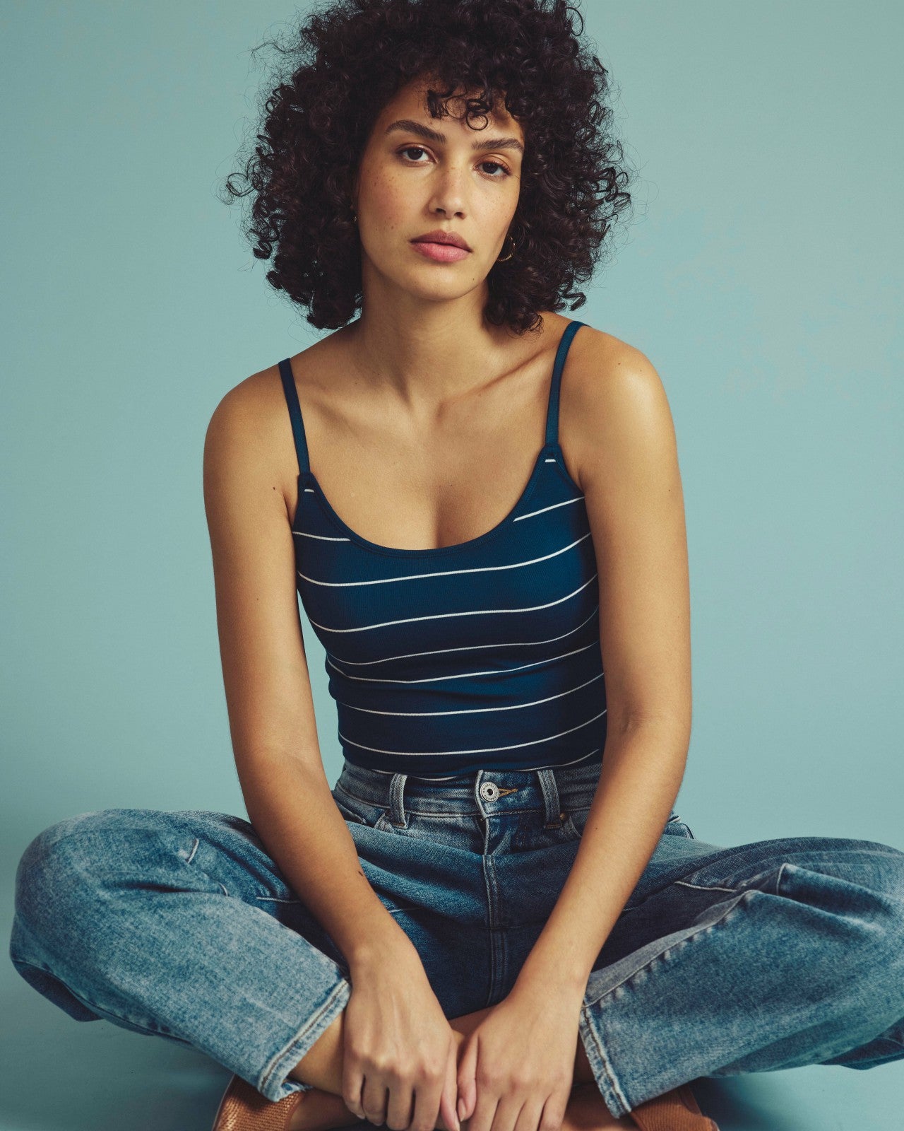Universal Standard Cloud Rib Camisole - Teal/White Microstripe
