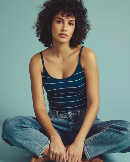Universal Standard Cloud Rib Camisole - Teal/White Microstripe