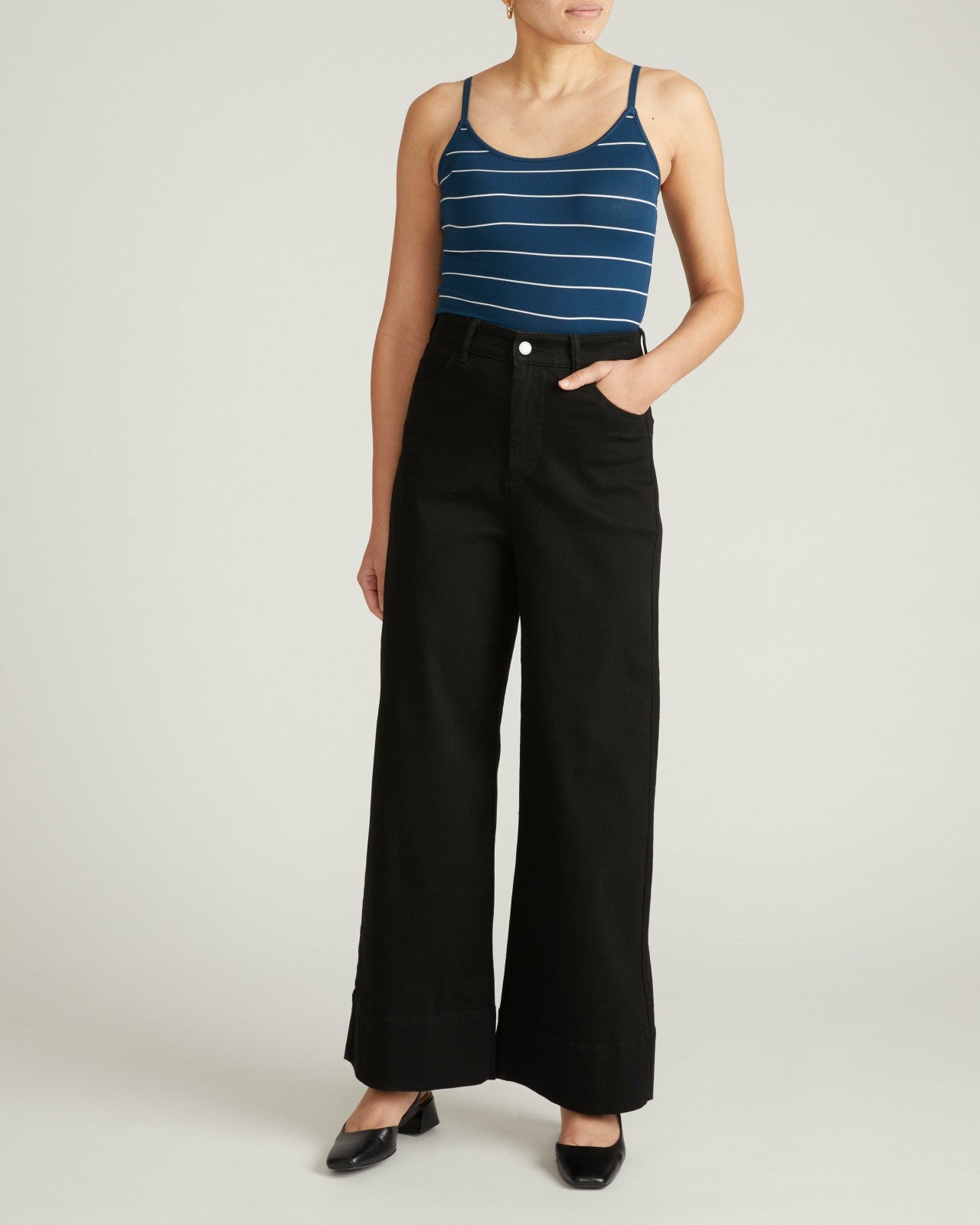 Universal Standard Cloud Rib Camisole - Teal/White Microstripe