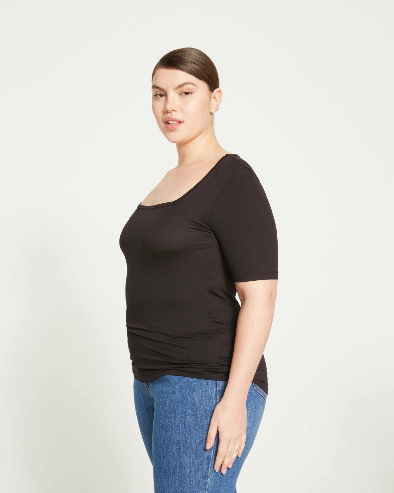 Universal Standard Cloud Rib Short Sleeve Square Neck Tee - Black