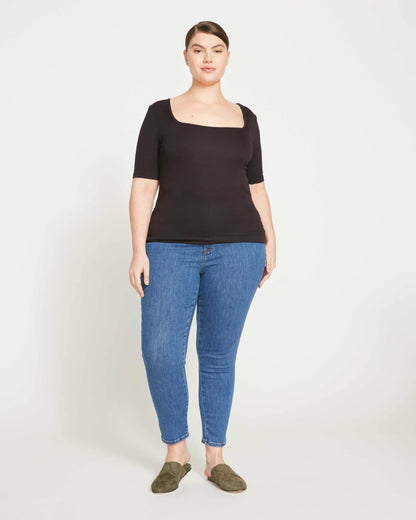 Universal Standard Cloud Rib Short Sleeve Square Neck Tee - Black
