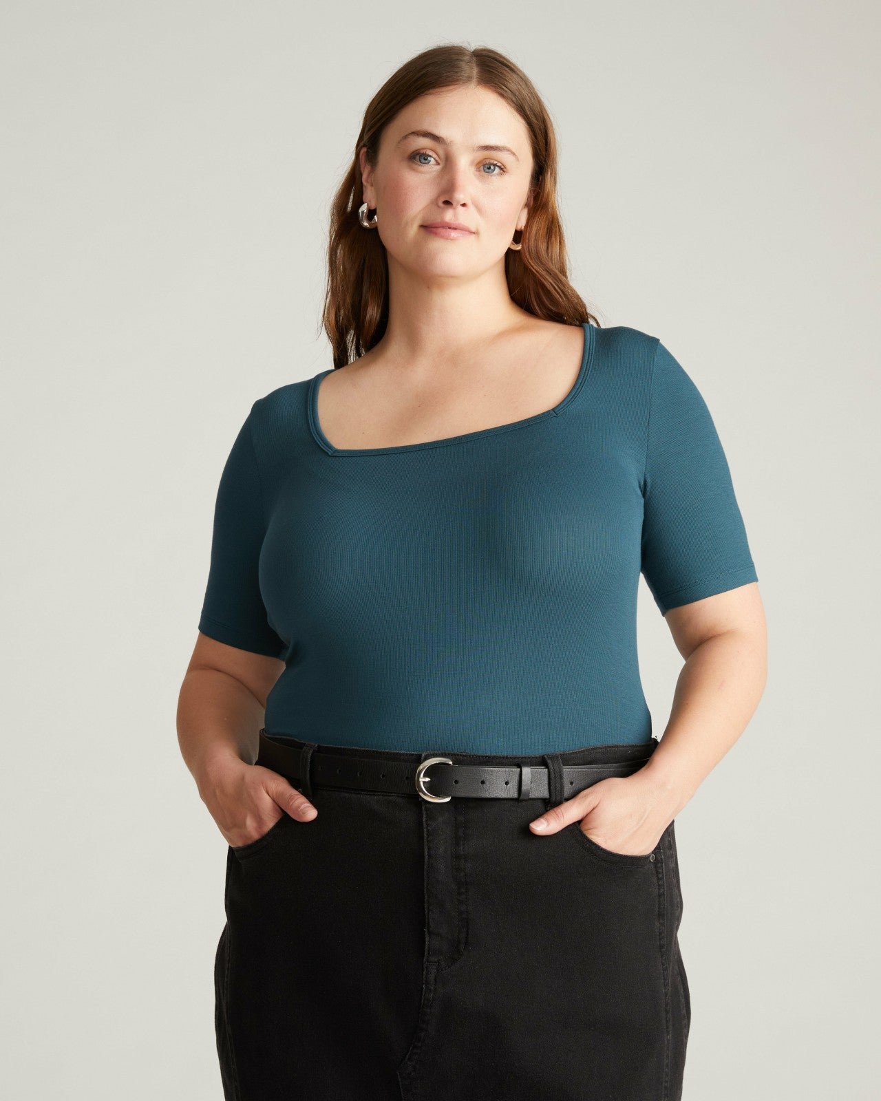 Universal Standard Cloud Rib Short Sleeve Square Neck Tee - Deep Sea