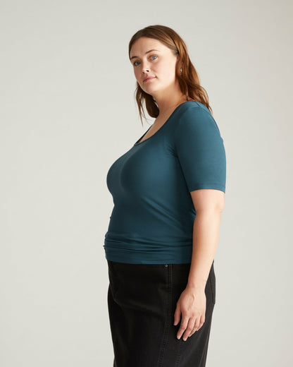Universal Standard Cloud Rib Short Sleeve Square Neck Tee - Deep Sea