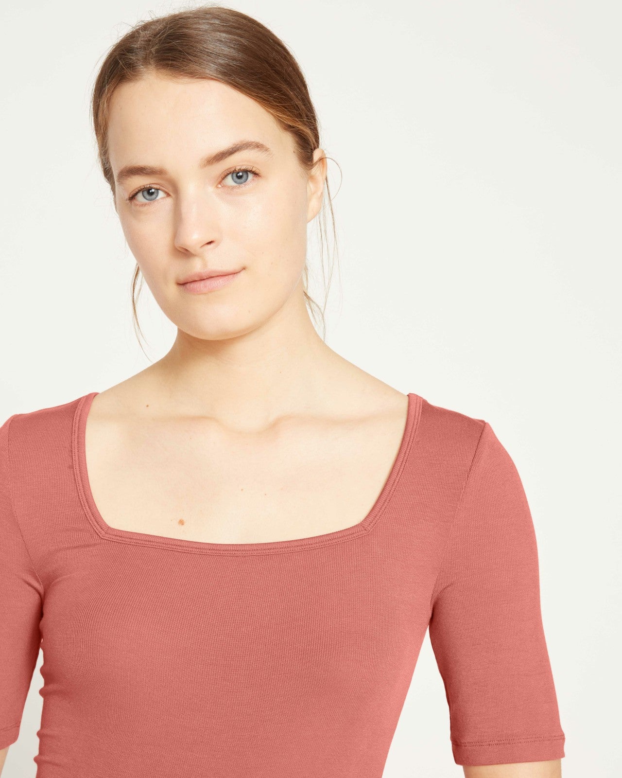 Universal Standard Cloud Rib Short Sleeve Square Neck Tee - Terracotta