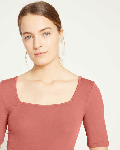 Universal Standard Cloud Rib Short Sleeve Square Neck Tee - Terracotta