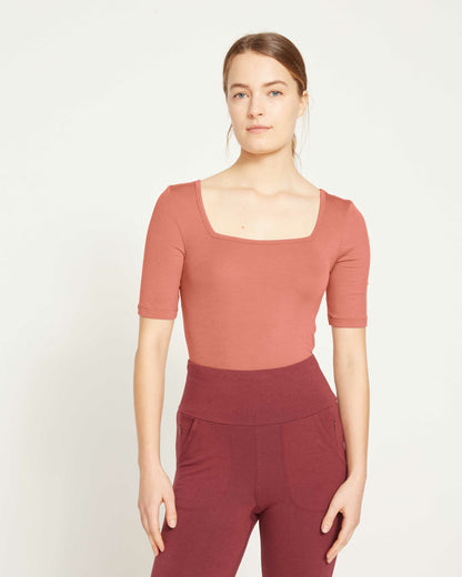 Universal Standard Cloud Rib Short Sleeve Square Neck Tee - Terracotta