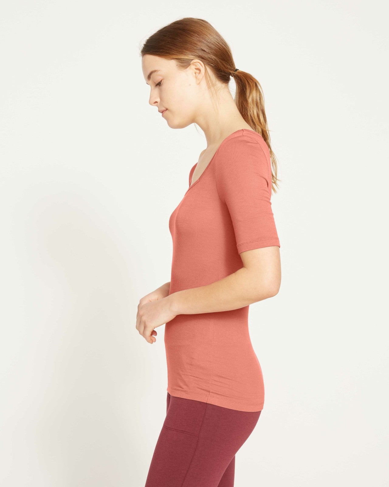 Universal Standard Cloud Rib Short Sleeve Square Neck Tee - Terracotta