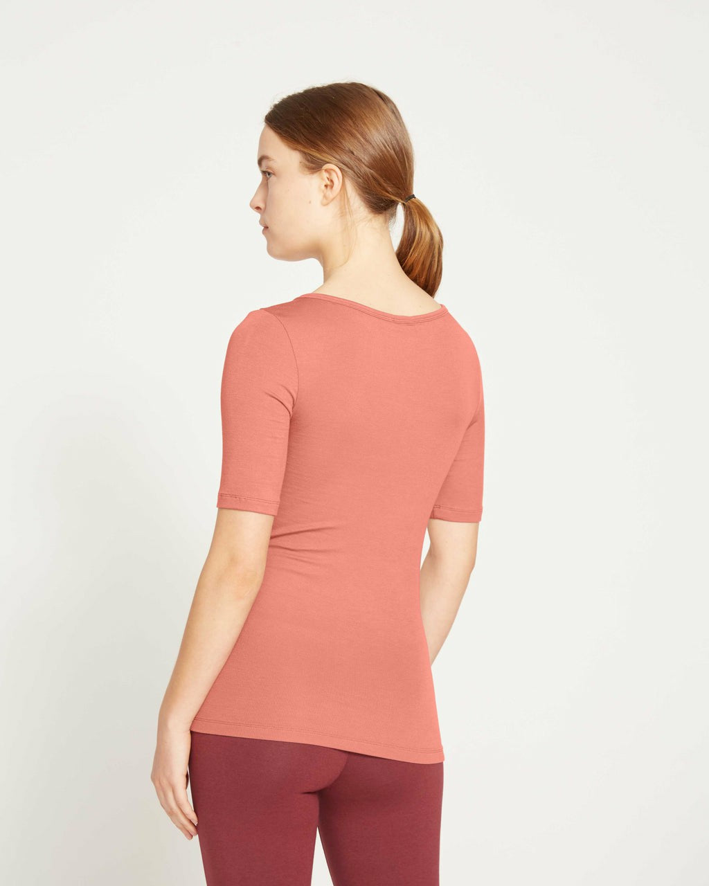 Universal Standard Cloud Rib Short Sleeve Square Neck Tee - Terracotta