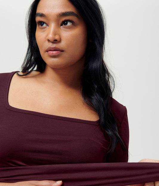 Universal Standard Cloud Rib Short Sleeve Square Neck Tee - Black Cherry