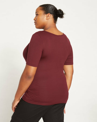 Universal Standard Cloud Rib Short Sleeve Square Neck Tee - Black Cherry