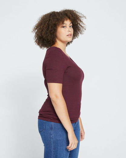 Universal Standard Cloud Rib Short Sleeve V-Neck Tee - Black Cherry