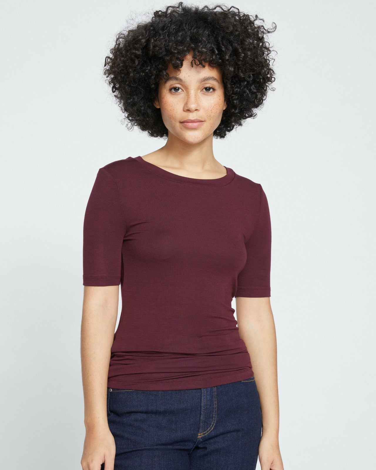 Universal Standard Cloud Rib Short Sleeve Crew Neck Tee - Black Cherry