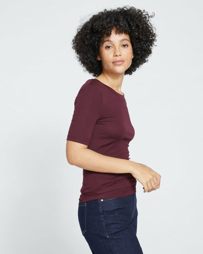 Universal Standard Cloud Rib Short Sleeve Crew Neck Tee - Black Cherry