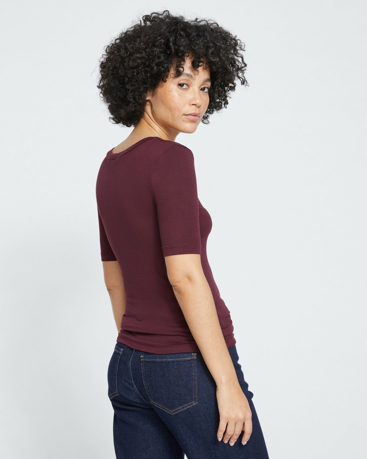 Universal Standard Cloud Rib Short Sleeve Crew Neck Tee - Black Cherry
