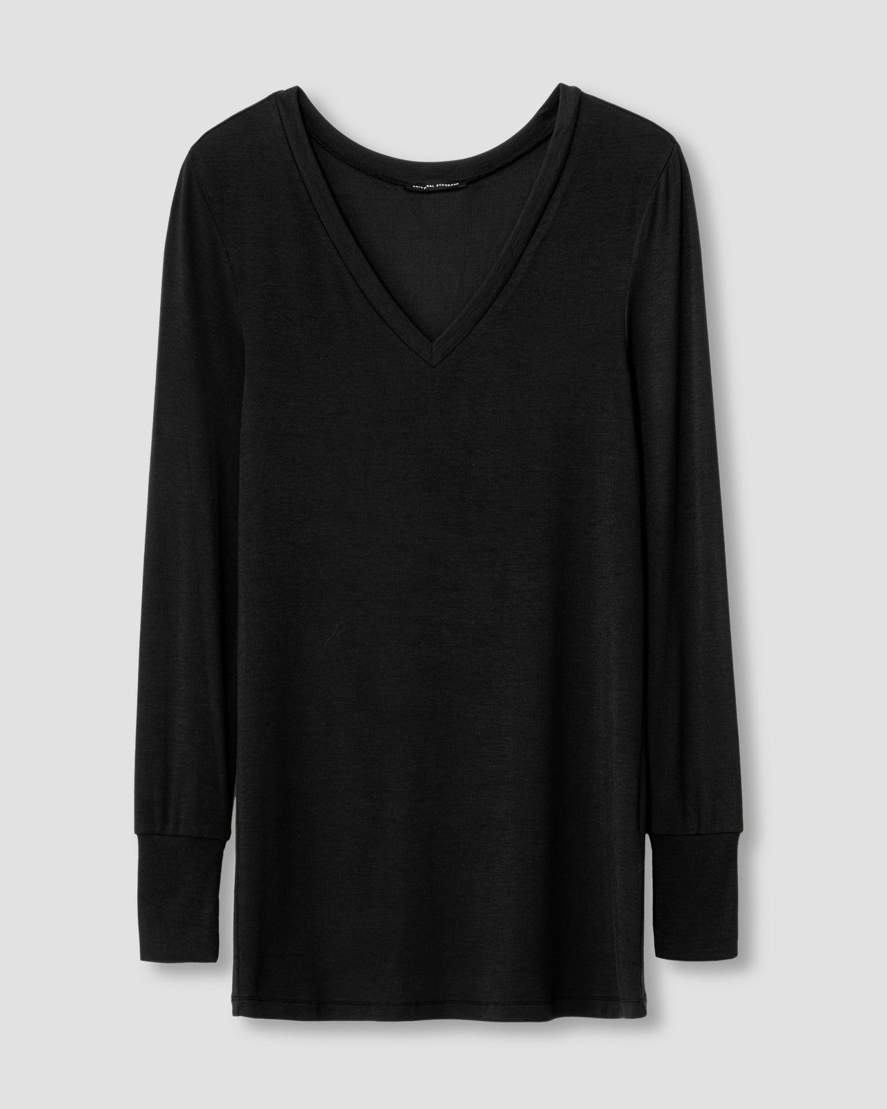 Universal Standard Cloud Rib Long Sleeve V-Neck Tee - Black