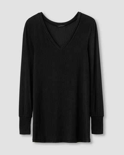 Universal Standard Cloud Rib Long Sleeve V-Neck Tee - Black