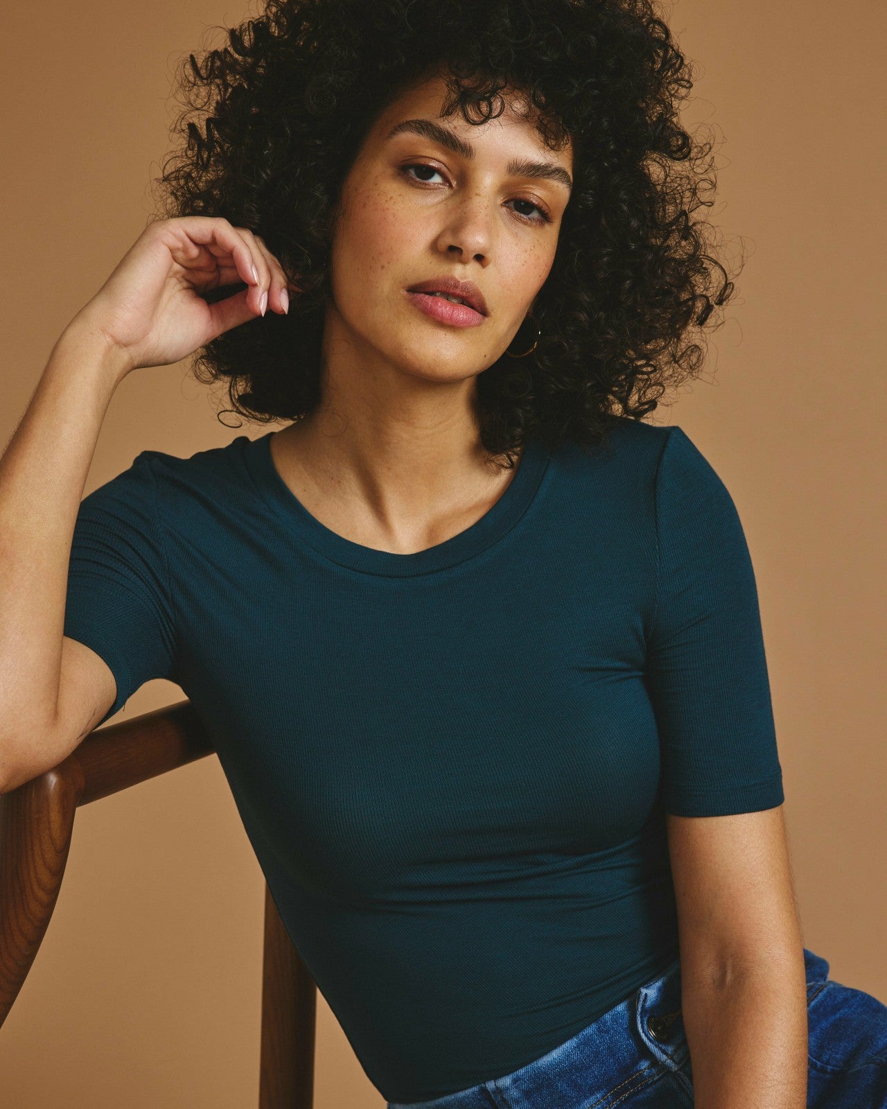 Universal Standard Cloud Rib Short Sleeve Crew Neck Tee - Deep Sea