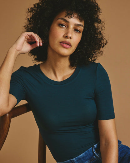 Universal Standard Cloud Rib Short Sleeve Crew Neck Tee - Deep Sea