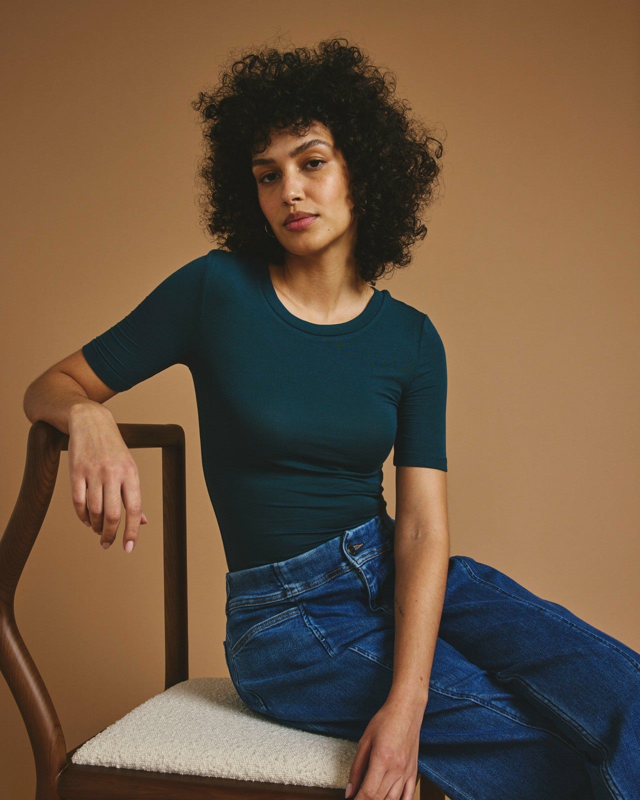 Universal Standard Cloud Rib Short Sleeve Crew Neck Tee - Deep Sea