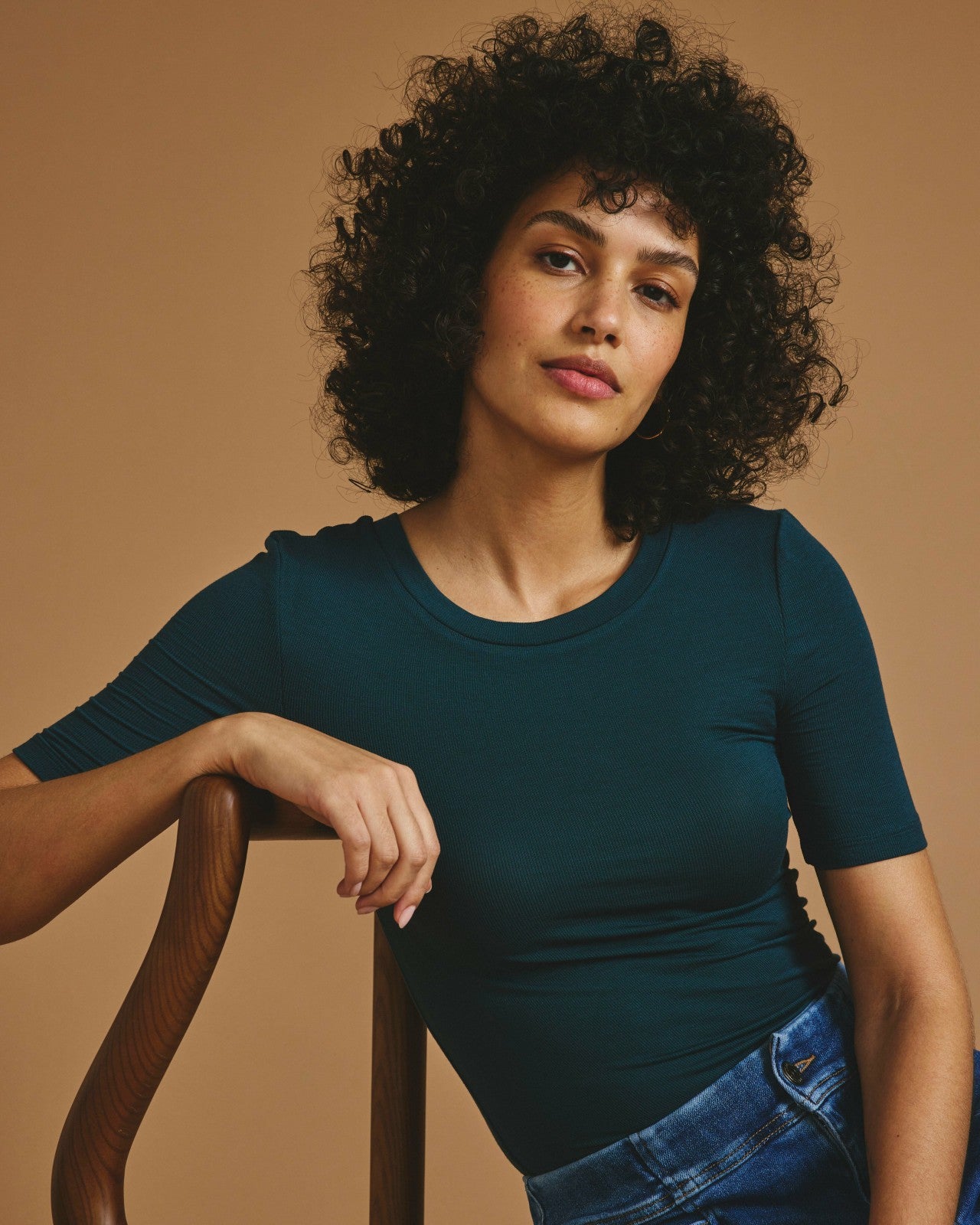 Universal Standard Cloud Rib Short Sleeve Crew Neck Tee - Deep Sea
