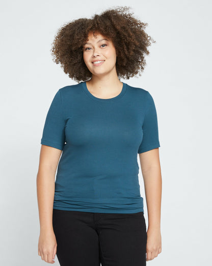 Universal Standard Cloud Rib Short Sleeve Crew Neck Tee - Deep Sea
