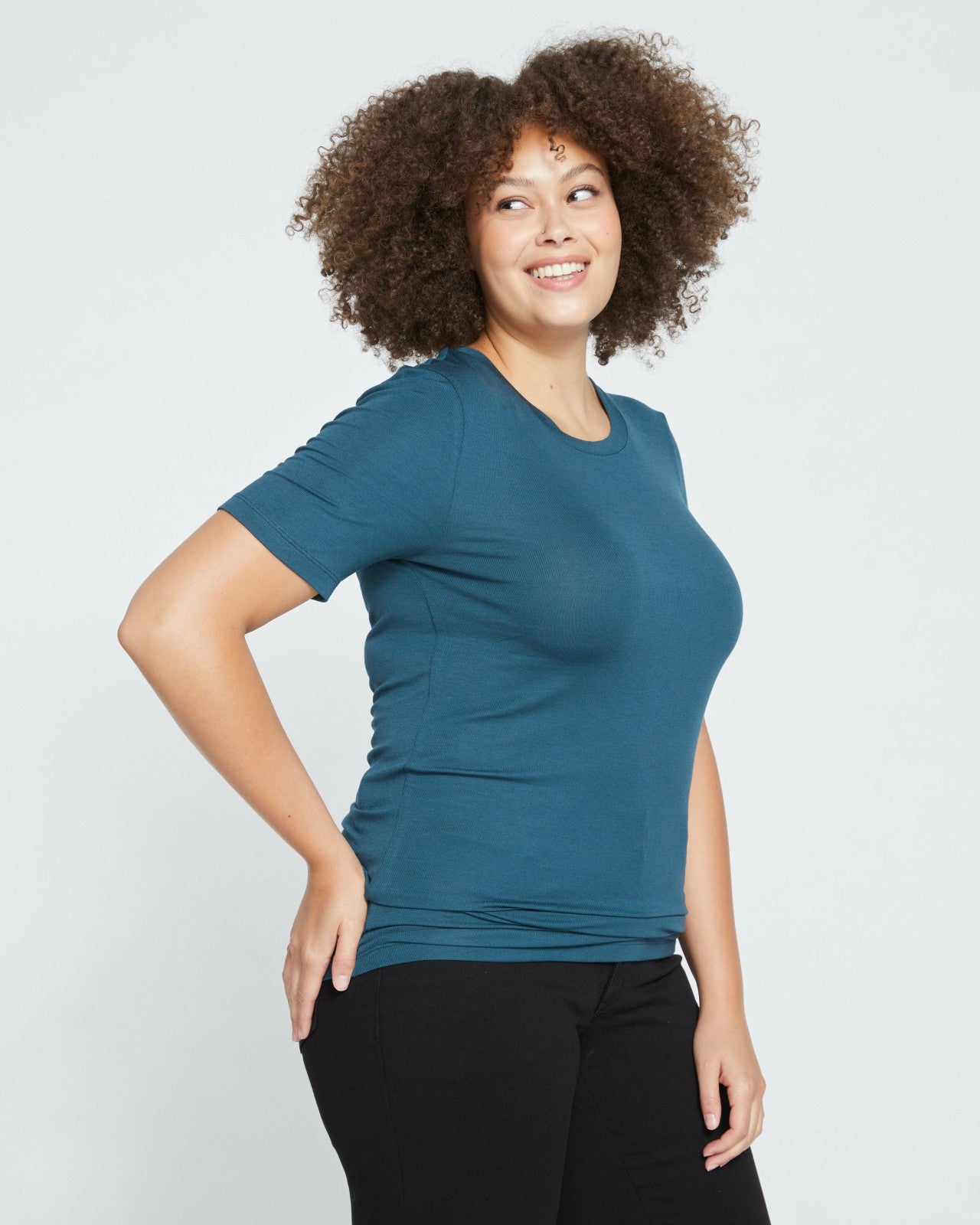 Universal Standard Cloud Rib Short Sleeve Crew Neck Tee - Deep Sea