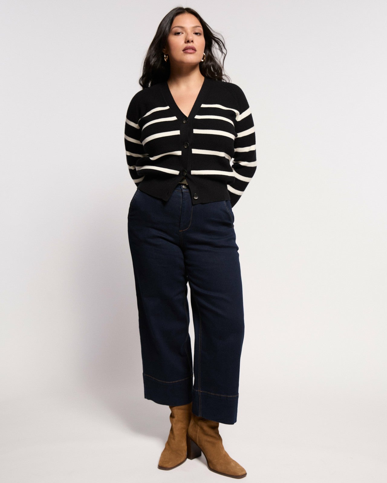 Universal Standard Better-Than-Wool Cardigan - Black/Cream Stripe