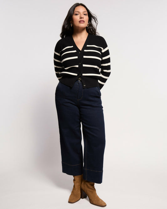 Universal Standard Better-Than-Wool Cardigan - Black/Cream Stripe