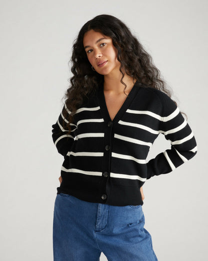 Universal Standard Better-Than-Wool Cardigan - Black/Cream Stripe