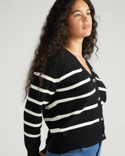 Universal Standard Better-Than-Wool Cardigan - Black/Cream Stripe