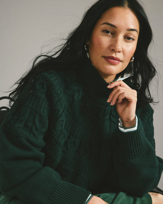 Universal Standard Safiya Cable Knit Sweater - Forest Green