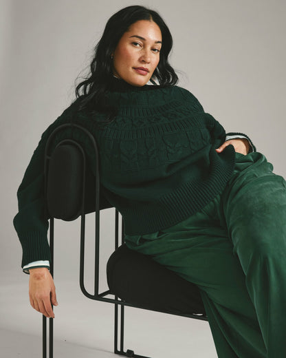 Universal Standard Safiya Cable Knit Sweater - Forest Green