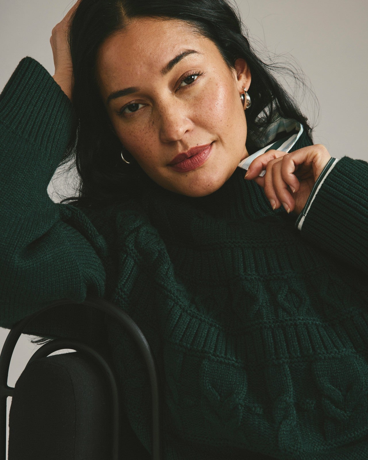 Universal Standard Safiya Cable Knit Sweater - Forest Green