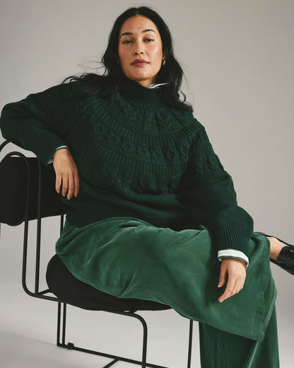 Universal Standard Safiya Cable Knit Sweater - Forest Green