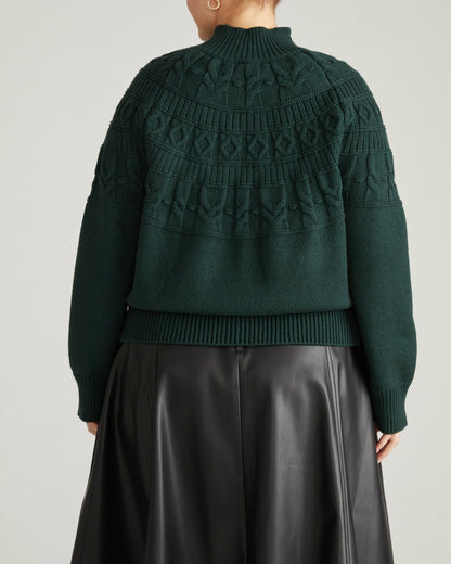 Universal Standard Safiya Cable Knit Sweater - Forest Green