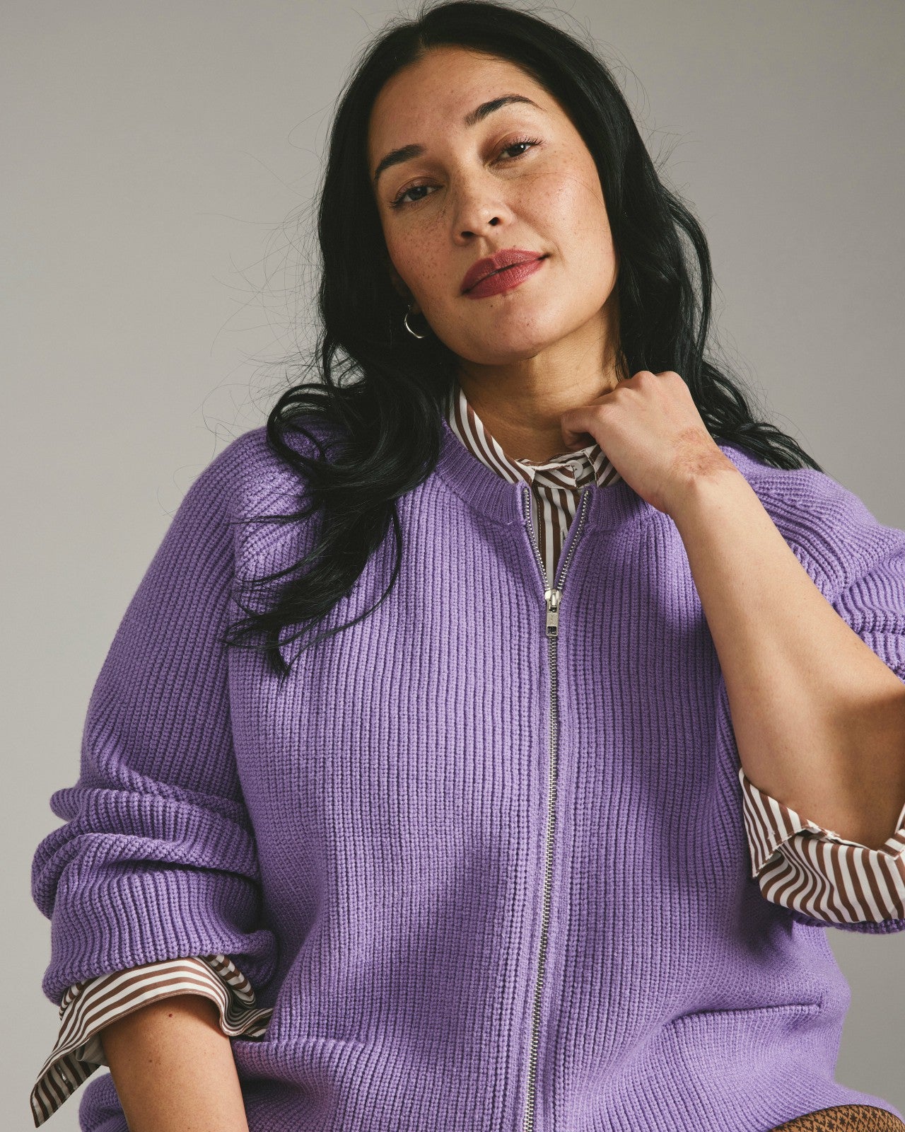 Universal Standard Better-Than-Wool Zip Cardigan - Purple Posey