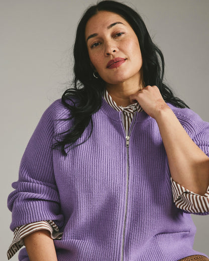 Universal Standard Better-Than-Wool Zip Cardigan - Purple Posey