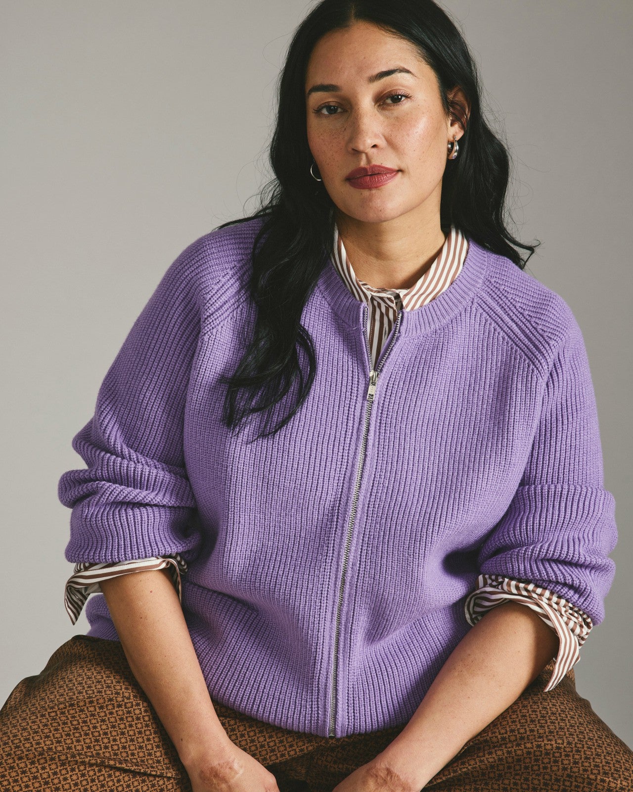 Universal Standard Better-Than-Wool Zip Cardigan - Purple Posey