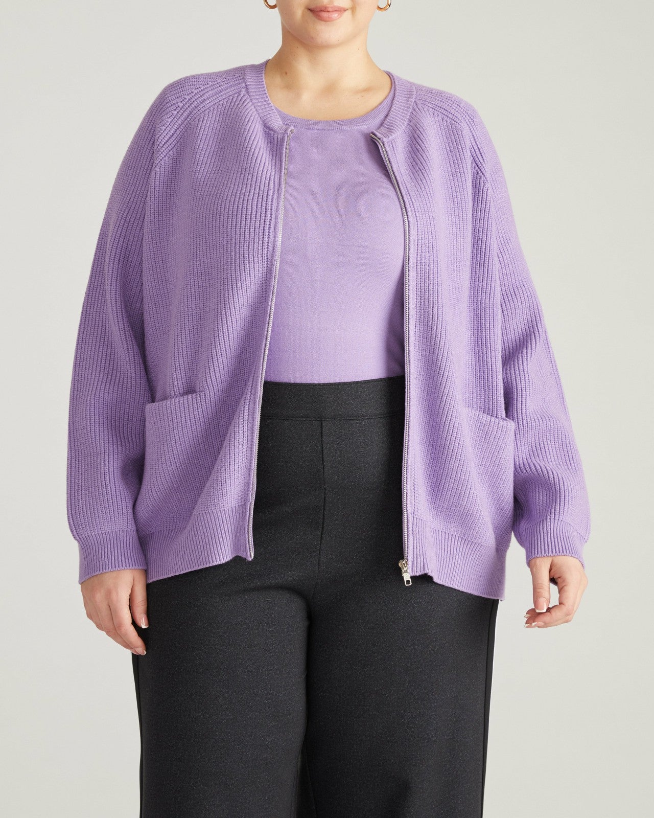 Universal Standard Better-Than-Wool Zip Cardigan - Purple Posey