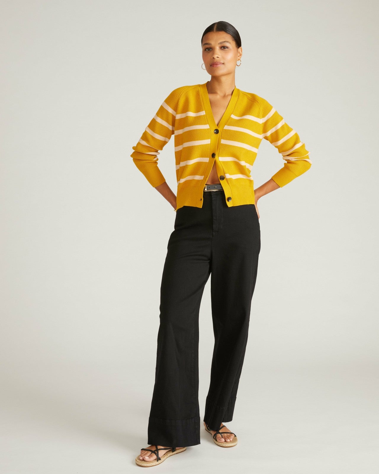 Universal Standard Better-Than-Wool Cardigan - Mustard/Pink Sand Stripe