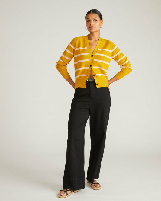 Universal Standard Better-Than-Wool Cardigan - Mustard/Pink Sand Stripe