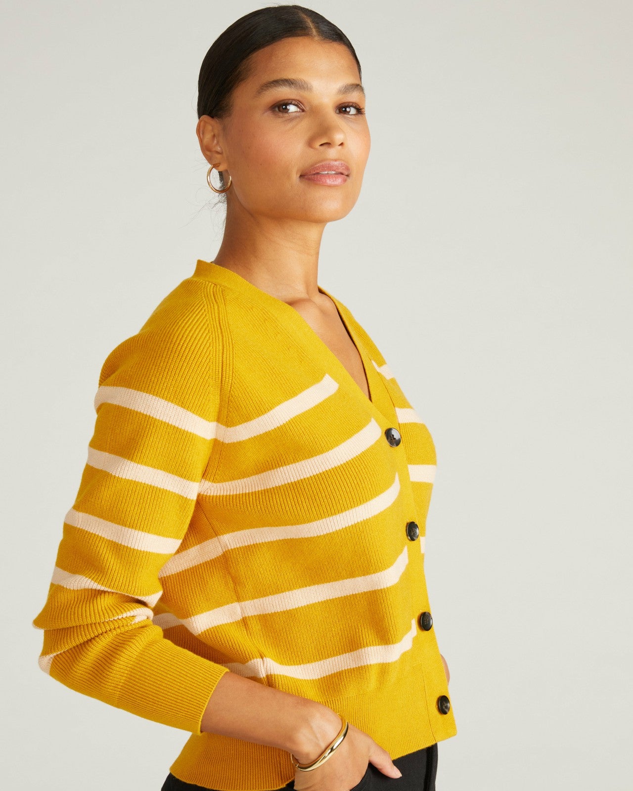 Universal Standard Better-Than-Wool Cardigan - Mustard/Pink Sand Stripe
