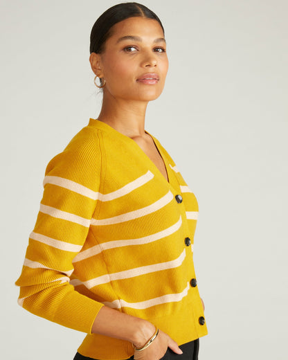 Universal Standard Better-Than-Wool Cardigan - Mustard/Pink Sand Stripe