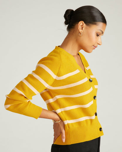 Universal Standard Better-Than-Wool Cardigan - Mustard/Pink Sand Stripe