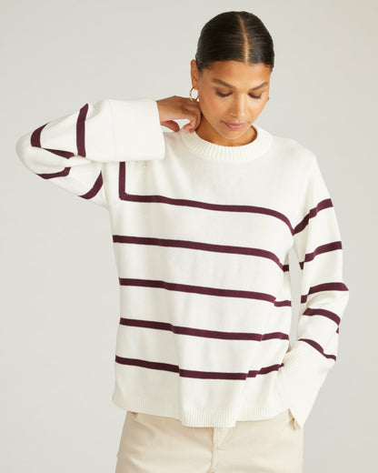 Universal Standard Bardot Wide Sleeve Cotton Sweater - Cream/Acai Stripe