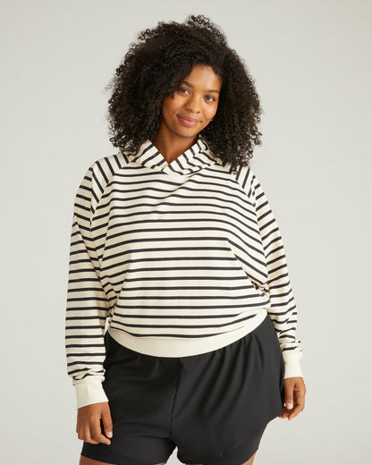 Universal Standard French Terry Pullover Hoodie - Ecru/Black Stripe
