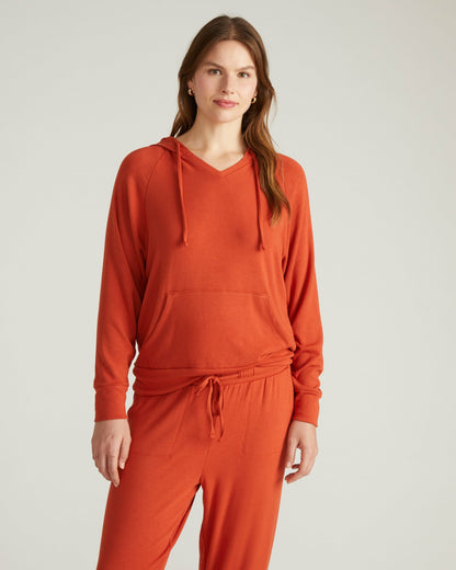 Universal Standard TravelKnit V Neck Hoodie - Warm Russet