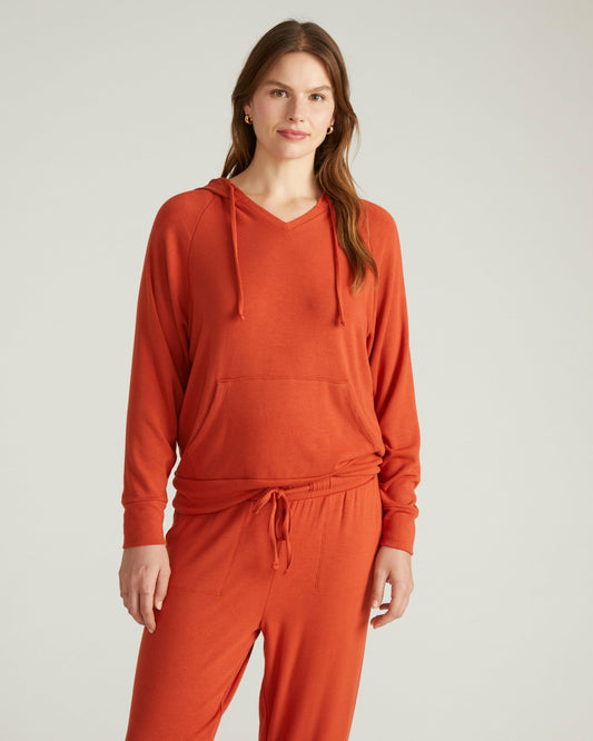 Universal Standard TravelKnit V Neck Hoodie - Warm Russet