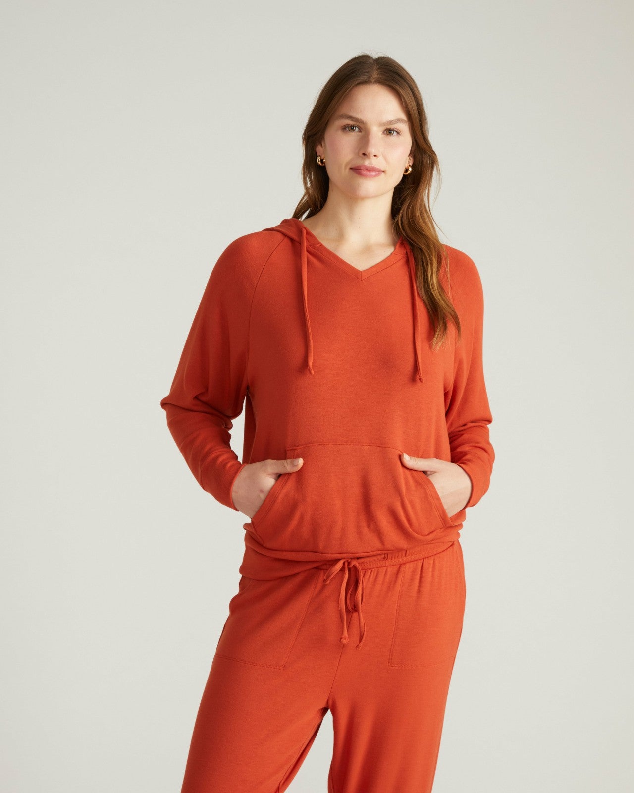 Universal Standard TravelKnit V Neck Hoodie - Warm Russet