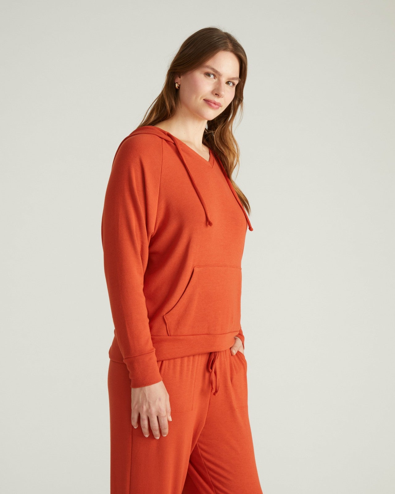 Universal Standard TravelKnit V Neck Hoodie - Warm Russet